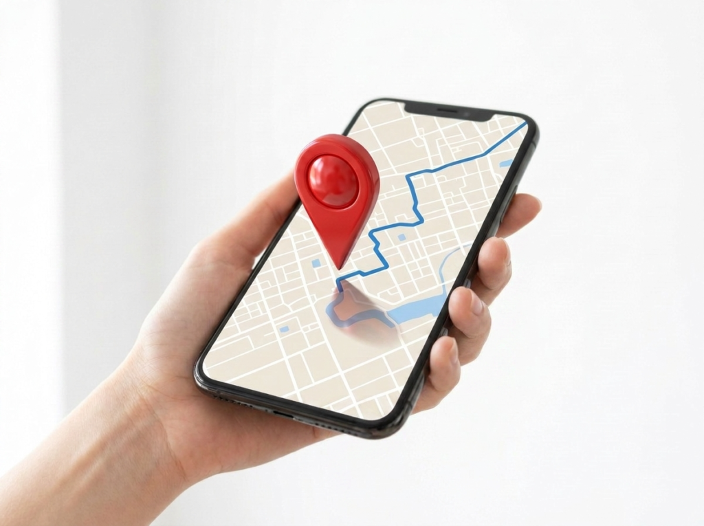 地図アプリに赤いピンが立ったスマートフォンを手に持つ様子。渋谷デートで迷わないための当日の心構え